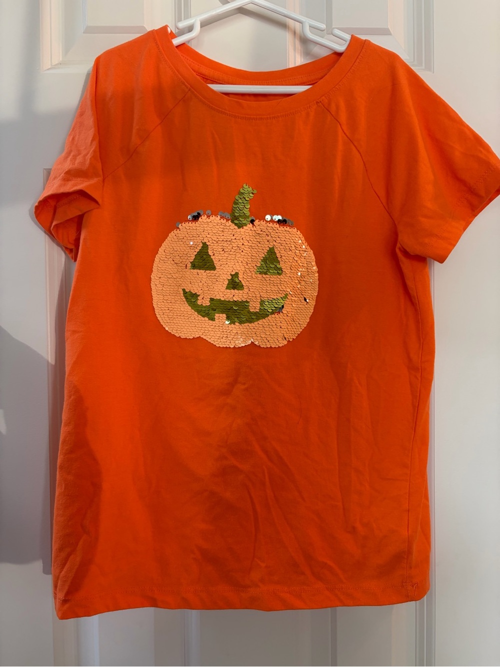 Cat & Jack Orange Pumpkin Boo Sequin Tee with Green Accents